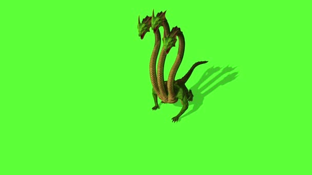 绿屏背景下的九头蛇神秘水蛇咆哮 — 图库视频影像