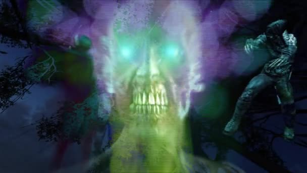 Κινούμενα Σχέδια Στυλ Ολόγραμμα Horror Zombie Effects Μικτά Μέσα Δύο — Αρχείο Βίντεο