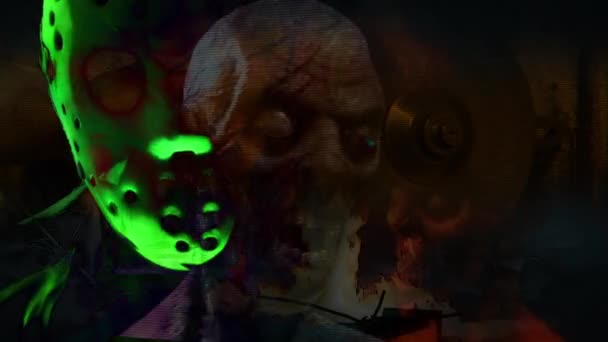 Анімація Голографічному Стилі Horror Zombie Ефектами Змішаними Носіями Двох — стокове відео