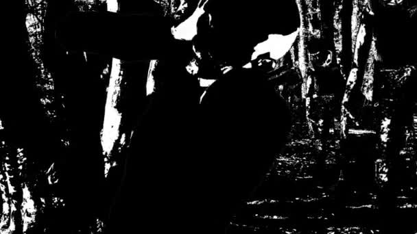 Анимация Ходящего Зомби Лесу Черно Белом Стиле Мультфильмов — стоковое видео