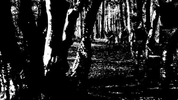 Animation Walking Zombie Wood Cartoon Style Black White — Stock videók