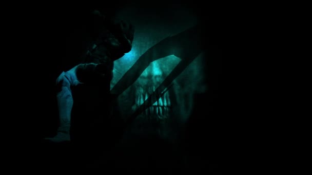 Animación Estilo Holograma Horror Zombie Con Efectos Medios Mixtos Dos — Vídeos de Stock