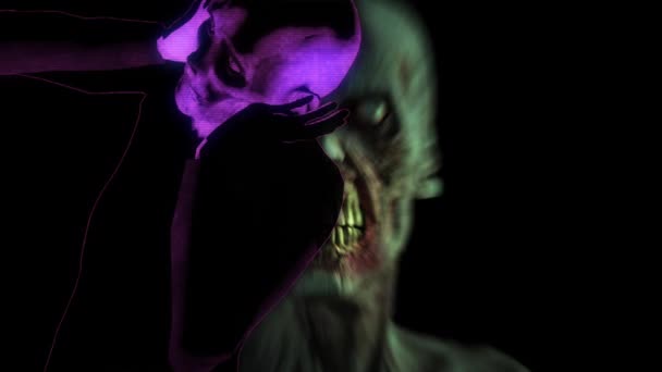 Animation Hologram Stil Skräck Zombie Med Effekter Blandade Medier Två — Stockvideo