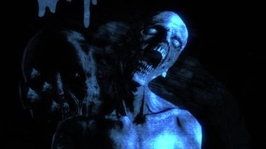 Hologram stilinde bir animasyon, bir arı sürüsü tarafından saldırıya uğrayan zombi yüzü.