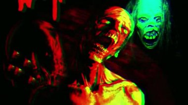 Hologram stilinde bir animasyon, bir arı sürüsü tarafından saldırıya uğrayan zombi yüzü.