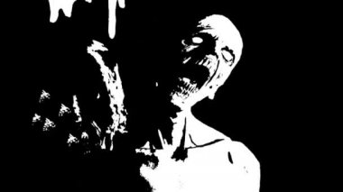 Çizgi film stili animasyon - Bir arı sürüsü tarafından saldırıya uğrayan zombi yüzü