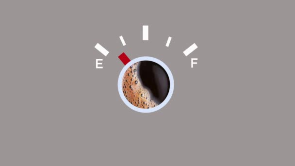 コーヒー創造的なアイデアの背景 燃料レベルを示す燃料表示器のアニメーション — ストック動画