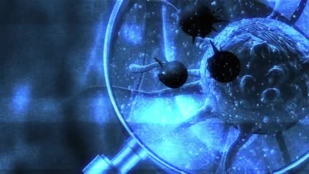 Animation Hologram Style Damaged Disintegrating Cancer Cell — Stock Video
