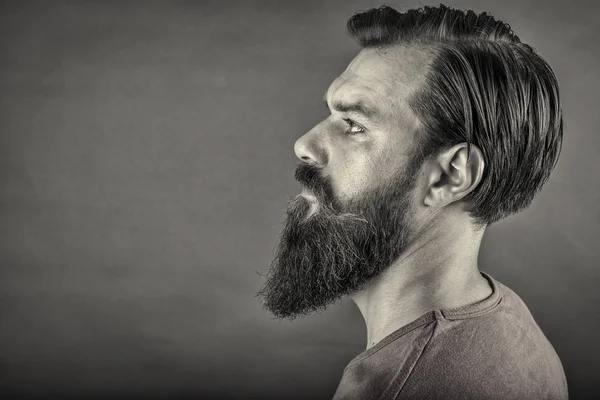 Студийный Снимок Красивого Стильного Мужчины Бородой Мустахи Монохромный Портрет — стоковое фото