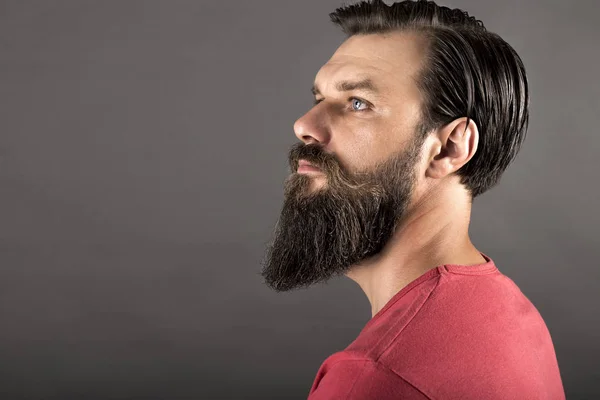 Estúdio Tiro Homem Elegante Bonito Com Barba Bigode — Fotografia de Stock