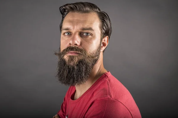 Studio Shot Handsome Stylish Man Beard Mustache — Stock Photo, Image