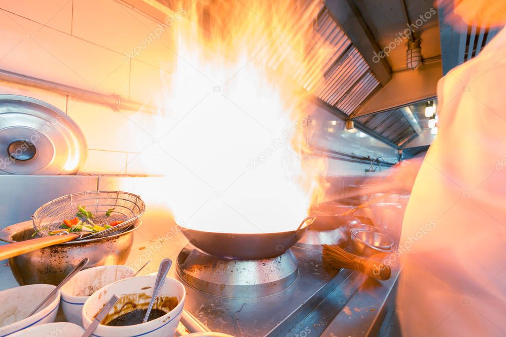 Blur chef cooking