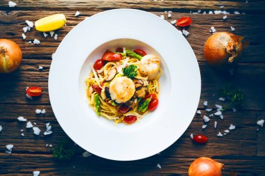 Closeup Linguine deniz ürünleri