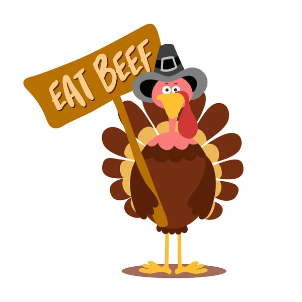 Eat Beef Cute Demonstrator Turkey Thanksgiving Day Calligraphic Poster Autumn Stock Vector