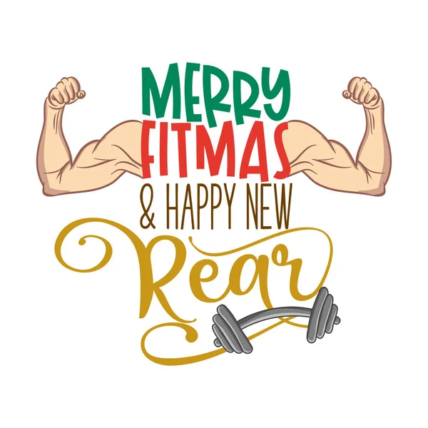 Merry Fitmas Happy New Rear Lovely Lettering Calligraphy Quote Kebijaksanaan - Stok Vektor