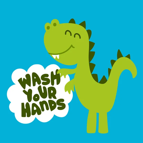 Wash Your Hands Funny Hand Drawn Doodle Cartoon Rex Dino Stock Illustration