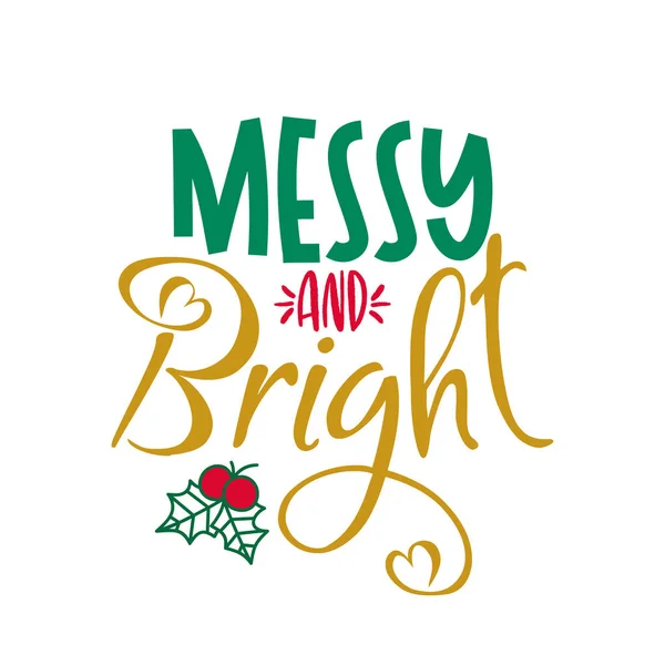 Messy Joyeux Lumineux Calligraphie Phrase Pour Noël Lettrage Dessiné Main — Image vectorielle