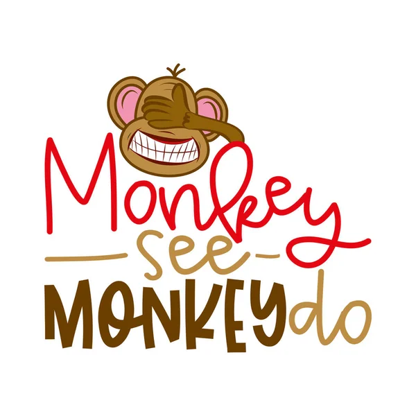 Opice Vidí Opici Dělat Legrační Písmo Bláznivou Slepou Opicí Ruční — Stockový vektor