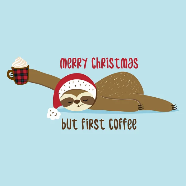 Feliz Natal Mas Primeiro Café Cartão Saudação Para Natal Com —  Vetores de Stock