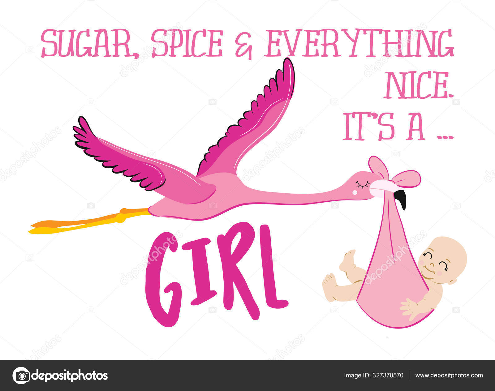 Сахар Специи Хорошее Девочка Смешная Иллюстрация Аиста Фламинго.