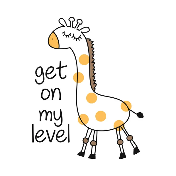 Chegar Meu Nível Engraçado Personagem Girafa Desenho Texto Cartaz Letras — Vetor de Stock