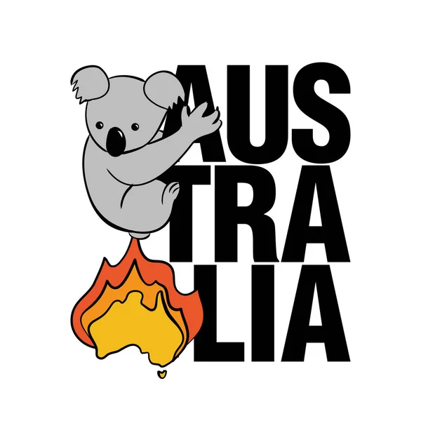 Burning Australia Fleeing Koala Support Wildlife People Hard Time Record — 스톡 벡터