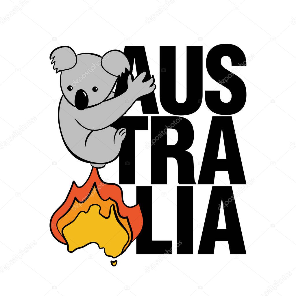 Burning Australia fleeing koala - Support wildlife and people in their hard time. Record-breaking temperatures and months of severe drought have fuelled a series of massive bushfires across Australia