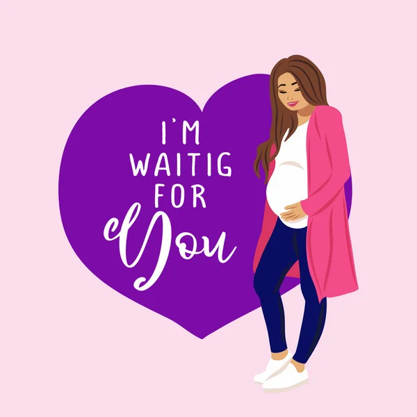 Estou Esperando Por Você Mãe Bonita Design Caráter Conceito Maternidade — Vetor de Stock