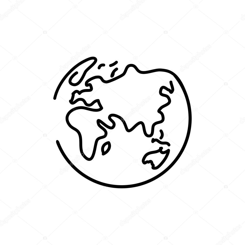 Planet Earth line art - One line style world. Simple modern minimaistic style vector design for posters, flyers, t-shirts, cards, invitations, stickers, logos. Hand painted brush pen.