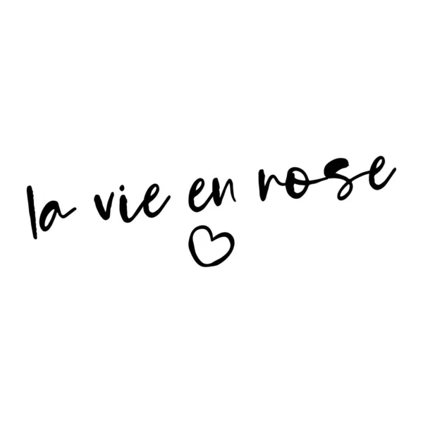 Vie Rose Vida Rosa Dicho Francés Cita Escrita Mano Ilustración — Vector de stock