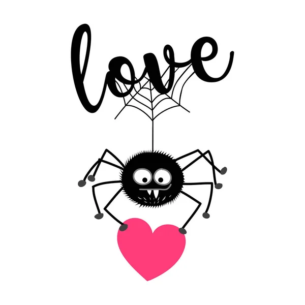 Ημέρα Του Αγίου Βαλεντίνου Κρέμεται Αράχνη Στην Αγάπη Doodle Χαρακτήρα — Διανυσματικό Αρχείο