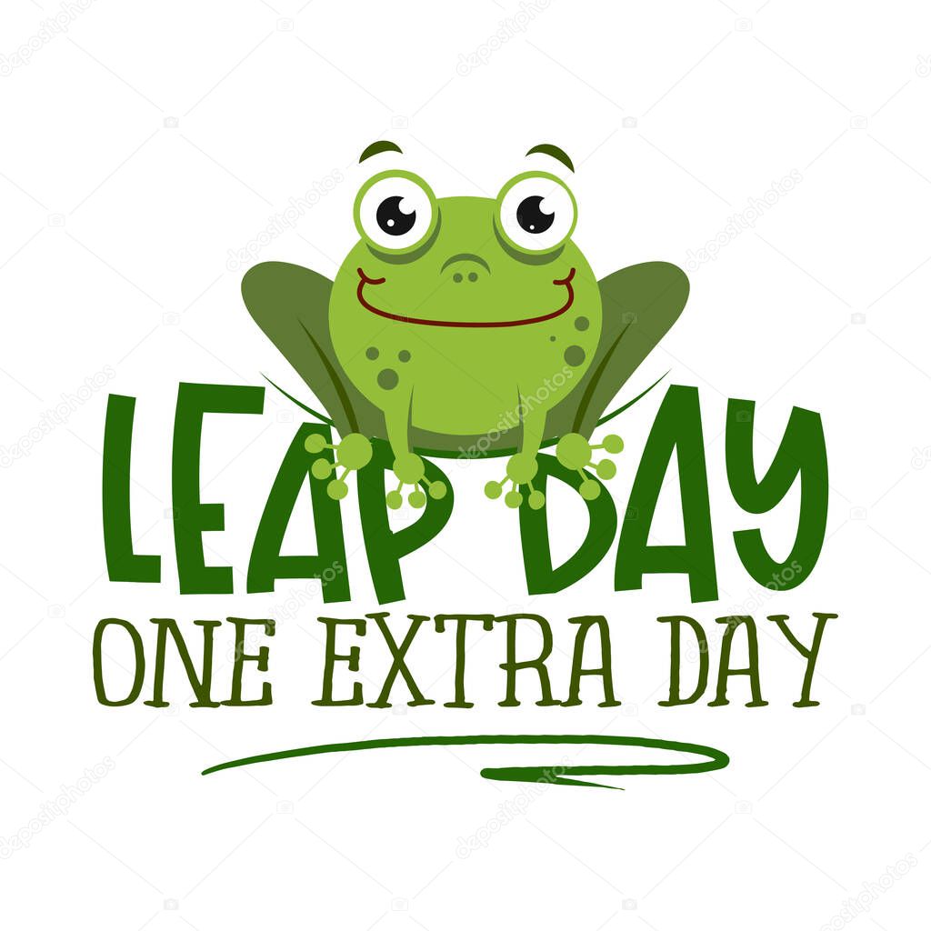 Leap day, one extra day - leap year 29 February calendar page with cute frog. Background Leap day leap year 29 February calendar and froggy illustration vector graphic.