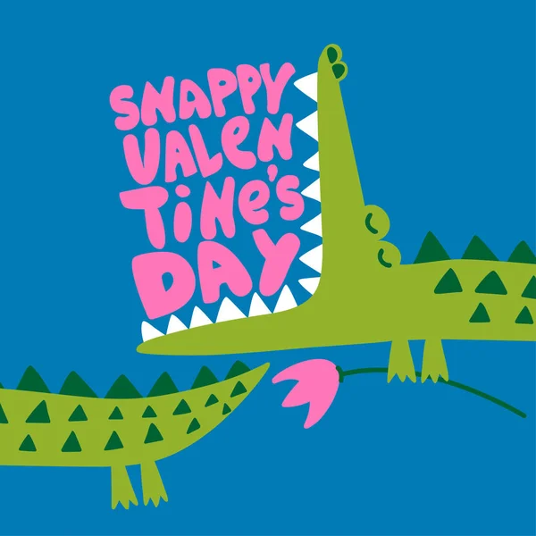 Snappy Valentine Day Cute Crocodile Print Design Funny Hand Drawn - Stok Vektor