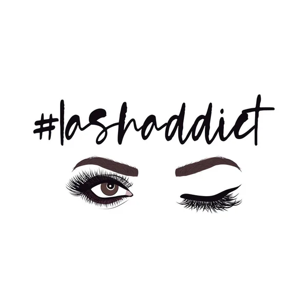 Lashaddict Lash Addict Addiction Belle Citation Typographique Avec Cils Eps — Image vectorielle