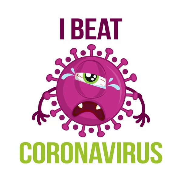 我击败了Coronavirus Stop Coronavirus 2019 Ncov 手绘可爱的病毒或细菌 意识字母短语 中国的考罗纳威 新奇的考罗纳威 学好概念 — 图库矢量图片