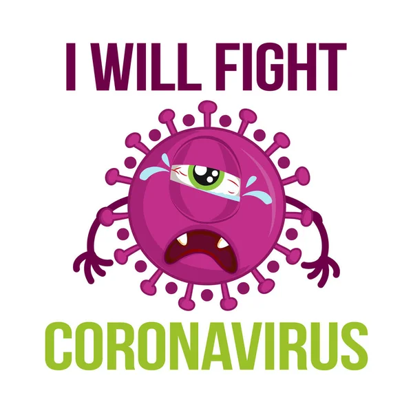 我将与Coronavirus Stop Coronavirus 2019 Ncov 手绘可爱的病毒或细菌 意识字母短语进行斗争 中国的考罗纳威 新奇的考罗纳威 学好概念 — 图库矢量图片