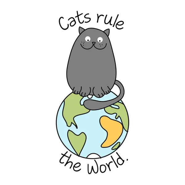 Koty Rządzą Światem Zabawne Cytaty Tekstowe Rysunek Kotka Plakat Literowy — Wektor stockowy