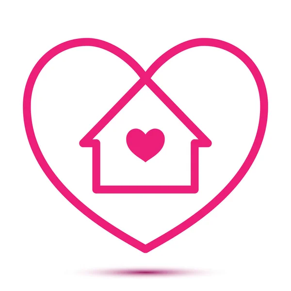 家庭爱心标志 商业机构标志 手工字体打印 用心脏 屋顶和烟囱来说明病媒 外有心形的房子的简单图标 房屋线条艺术造型 — 图库矢量图片