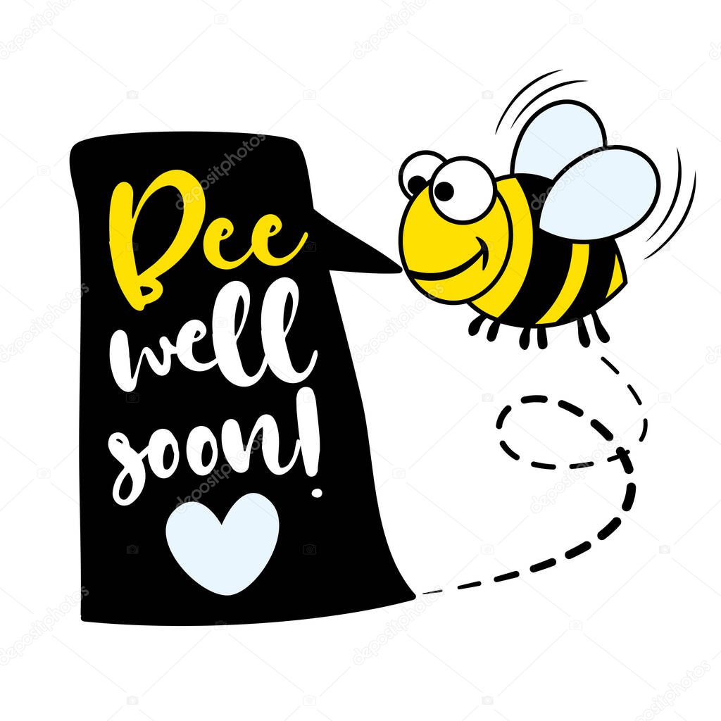 Bee (Be) well soon (Get well soon) - I will fight coronavirus STOP coronavirus (2019-ncov) - handwritten greeting card Awareness lettering phrase. Lettering for invitation and greeting card, prints.