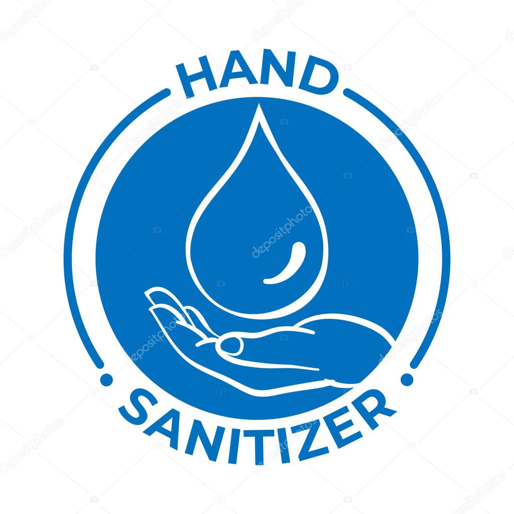 Hand sanitizer - Antiviral antibacterial formula vector icon. Antibacterial soap or antiseptic gel label, toilet bath gel cleaner antibacterial product package seal. Stop coronavirus concept.