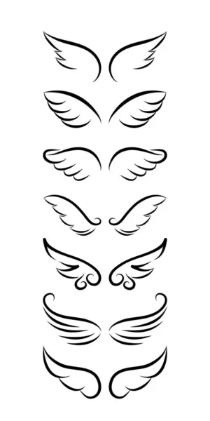 Прекрасний Набір Ангельських Крил Красивий Малюнок Татуювання Вільний Дизайн Чорнило — стоковий вектор