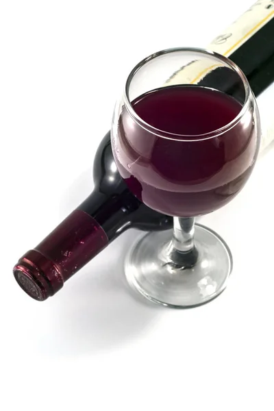 Glass Bottle Red Wine White Background — Stock Photo, Image