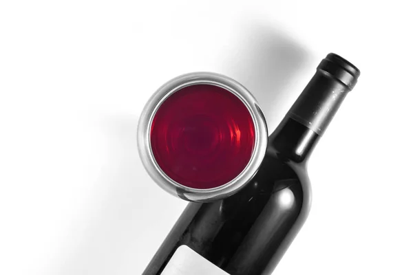 Black White Image Bottle Glass Red Wine — Stock Photo, Image