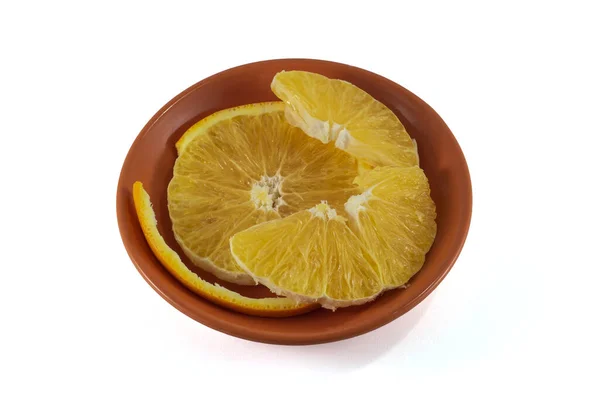 Sliced Orange Slices Orange Plate White Background — Stock Photo, Image