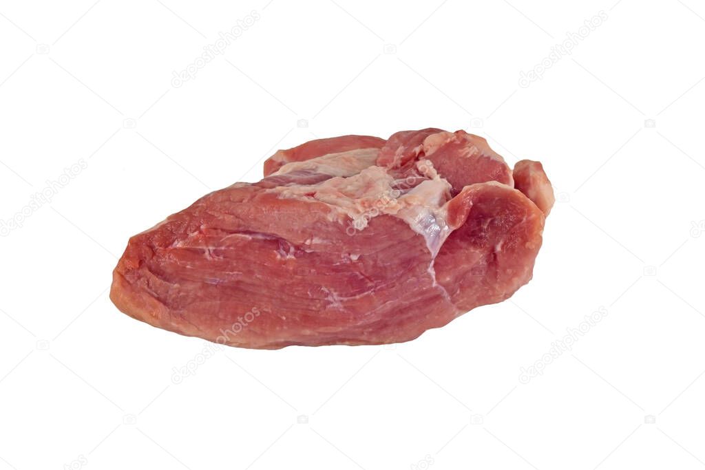 Raw thawed meat on a white background