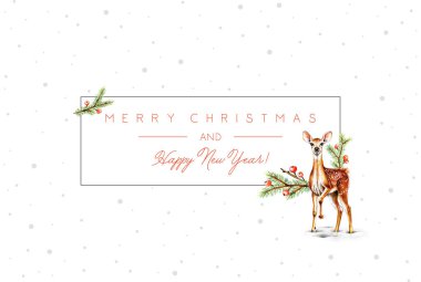 Sika Geyik ve Karlı Noel tebrik kartı
