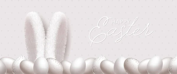 Total White Happy Easter Minimalist Design Concept Oreilles Lapin Pâques — Image vectorielle