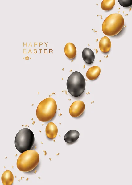 Luxury Happy Easter Background Easter Greeting Card Dyed Golden Shiny — Stock Vector
