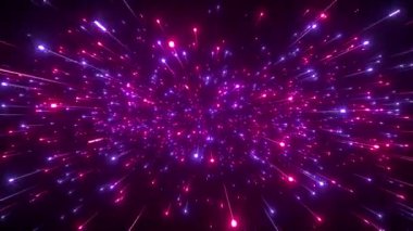 Soyut yaratıcı kozmik arka plan. Başka bir galakside hiper atlama. Işık hızı, Neon parlayan ışınları hareket. Güzel havai fişek, renkli patlama, büyük patlama. Yıldızlar arasında hareket ediyor. Dikişsiz döngü