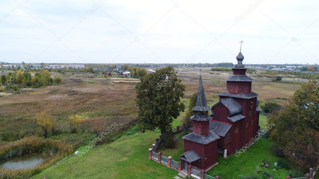 Church of St. John the Evangelist, aerial view, Russia, Yaroslavl region, Bogoslov 